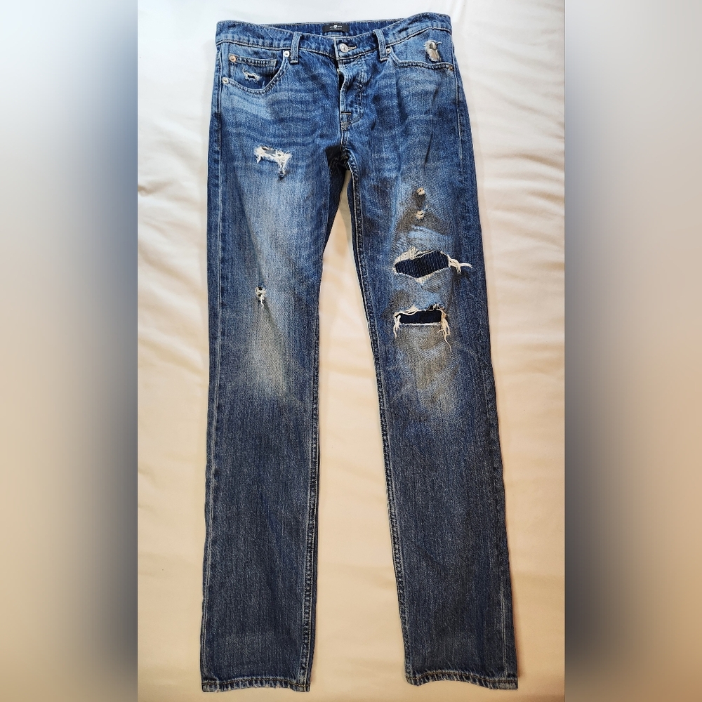 7 For All Mankind Paxtyn Tapered Skinny Jeans | Distressed | Button Fly | 32x31